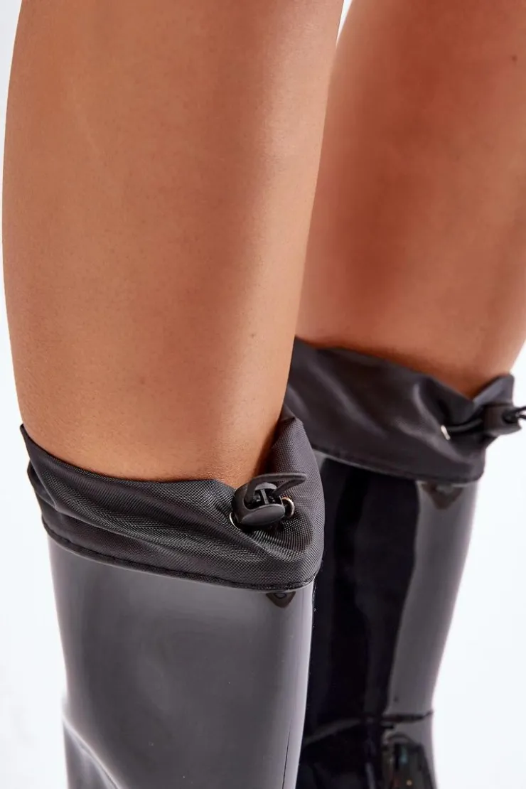 Boto Kalosze Damskie*Kalosze Damskie Ze Ściągaczem Czarne Ellatiel