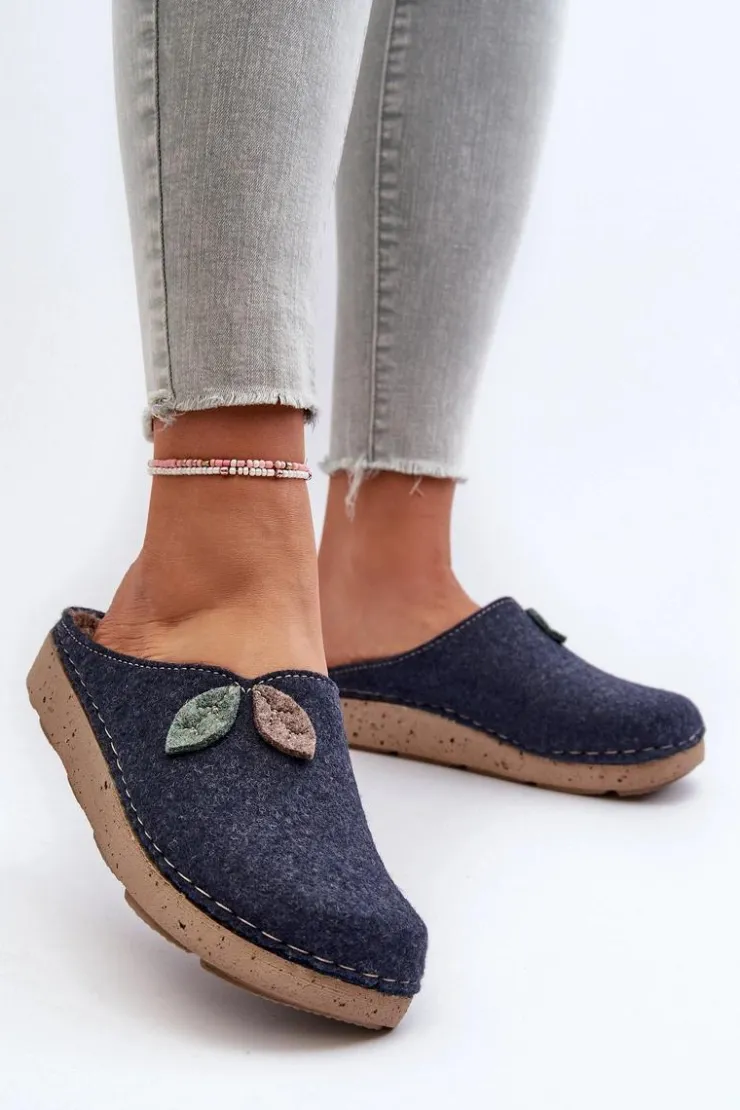 Damskie INBLU Kapcie Damskie Filcowe ED000013 Granatowe