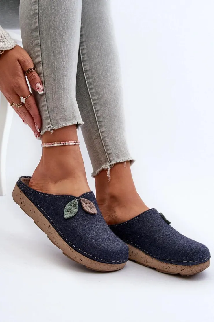 Damskie INBLU Kapcie Damskie Filcowe ED000013 Granatowe