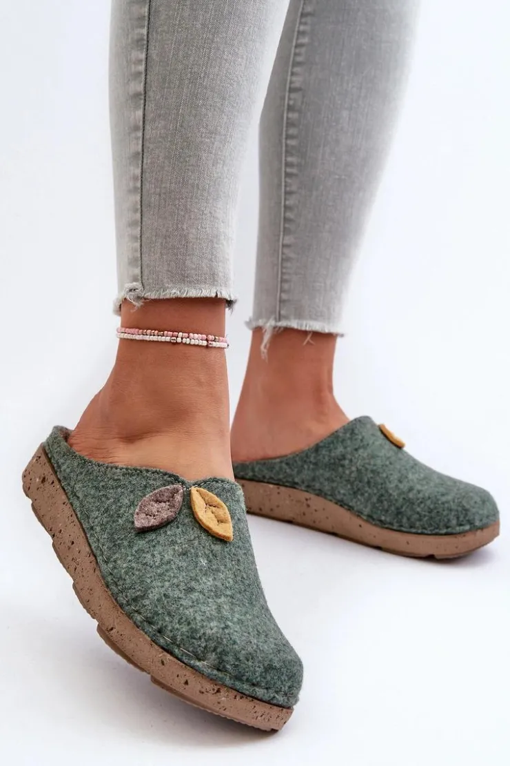 Online INBLU Kapcie Damskie Filcowe ED000013 Zielone