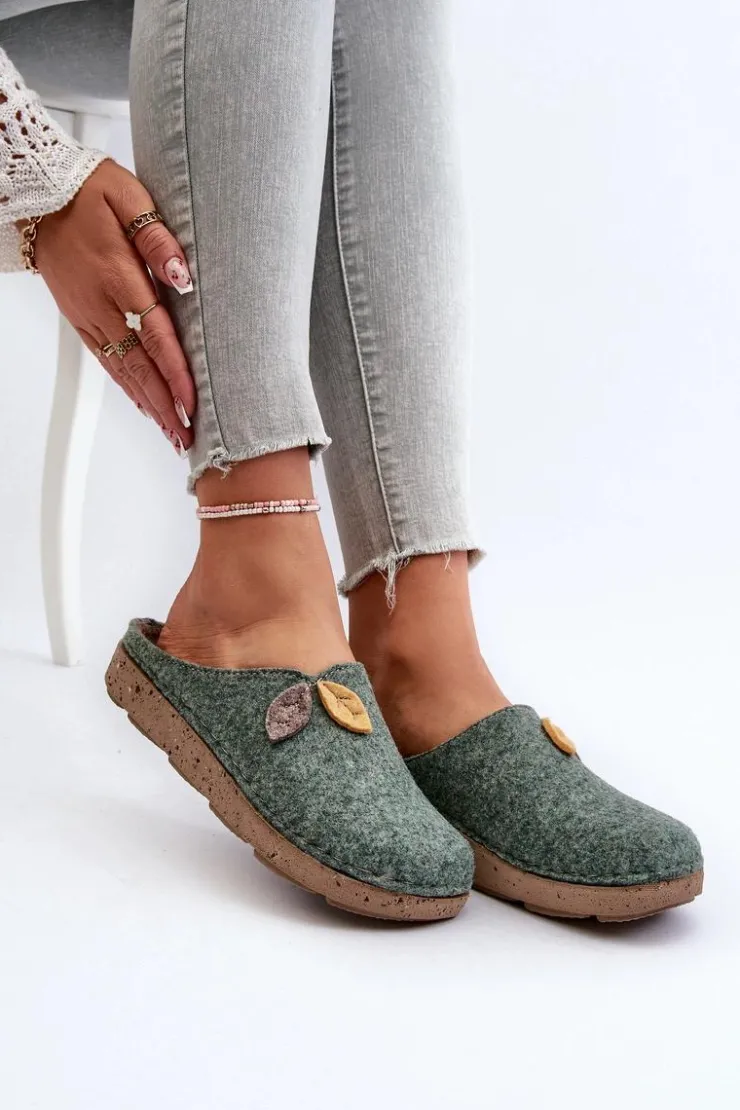Online INBLU Kapcie Damskie Filcowe ED000013 Zielone