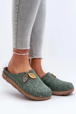 Online INBLU Kapcie Damskie Filcowe ED000013 Zielone