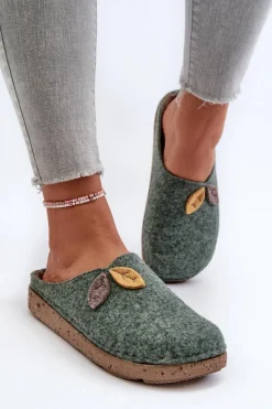 Online INBLU Kapcie Damskie Filcowe ED000013 Zielone