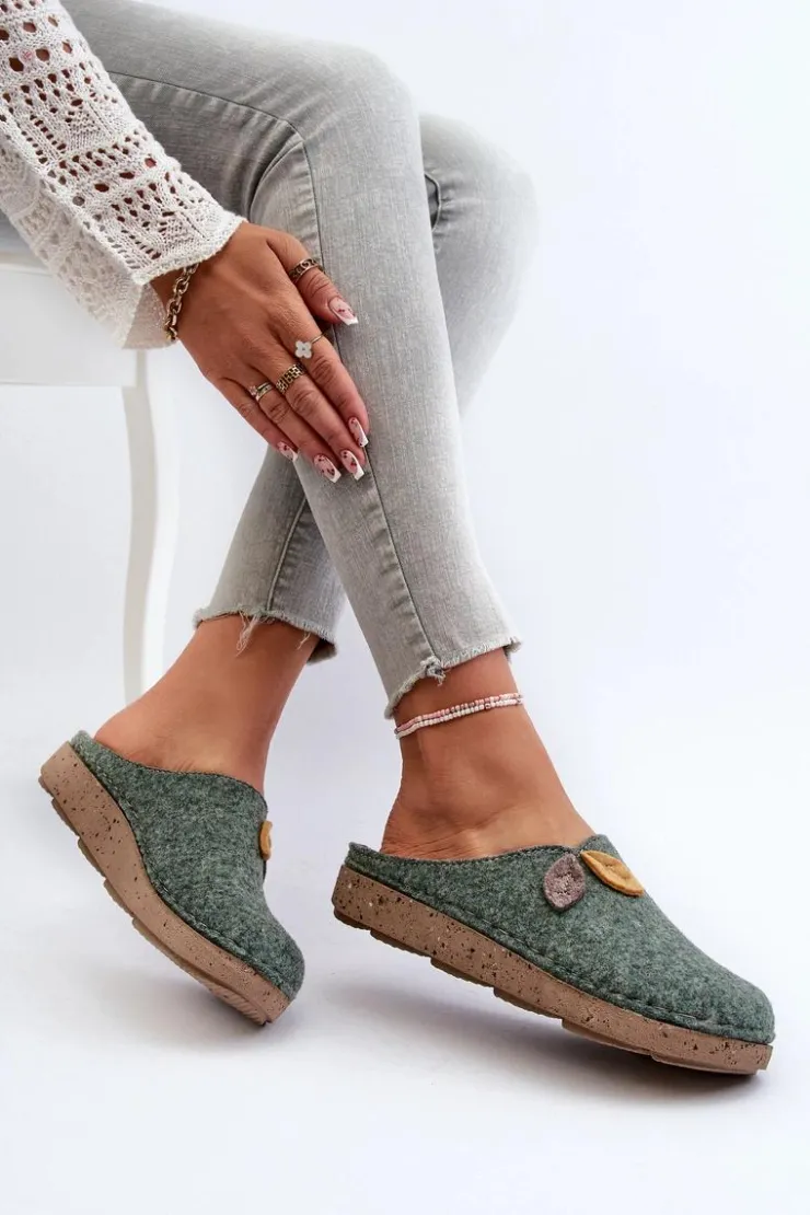 Online INBLU Kapcie Damskie Filcowe ED000013 Zielone