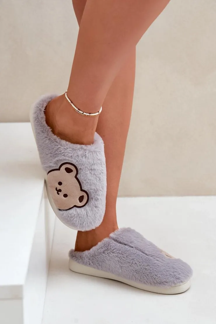 Boto Kapcie Klasyczne*Kapcie Damskie Futrzane Z Misiem Szare Fiorinella Szary
