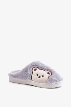 Boto Kapcie Klasyczne*Kapcie Damskie Futrzane Z Misiem Szare Fiorinella Szary