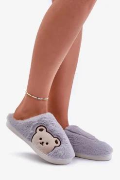 Boto Kapcie Klasyczne*Kapcie Damskie Futrzane Z Misiem Szare Fiorinella Szary