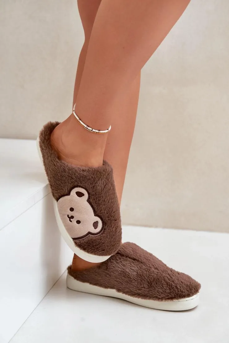 Boto Kapcie Klasyczne*Kapcie Damskie Futrzane Z Misiem Brązowe Fiorinella Brązowy