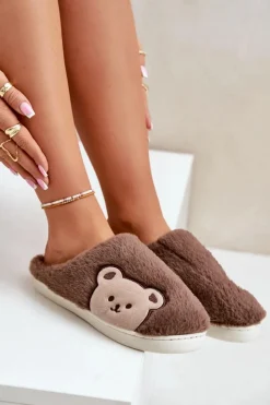 Boto Kapcie Klasyczne*Kapcie Damskie Futrzane Z Misiem Brązowe Fiorinella Brązowy