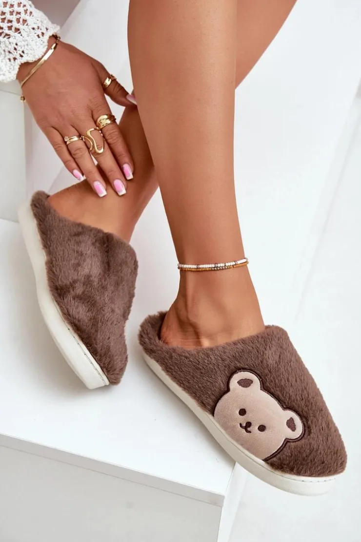 Boto Kapcie Klasyczne*Kapcie Damskie Futrzane Z Misiem Brązowe Fiorinella Brązowy