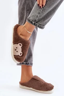 Boto Kapcie Klasyczne*Kapcie Damskie Futrzane Z Misiem Brązowe Fiorinella Brązowy