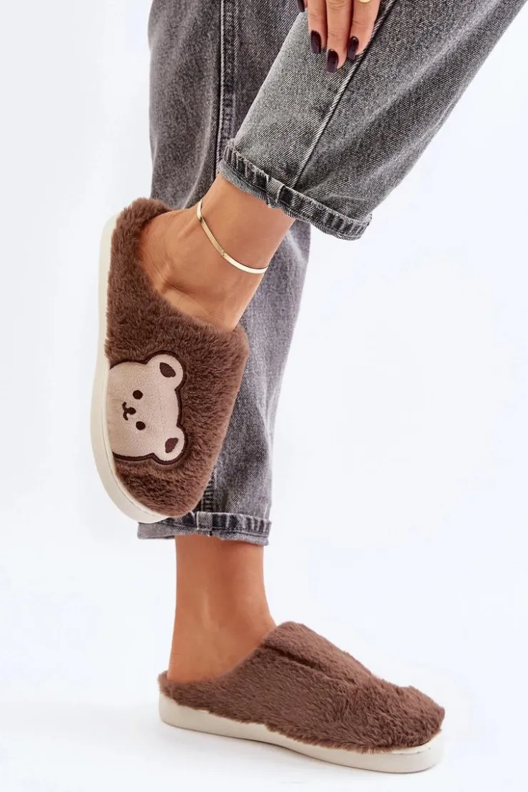Boto Kapcie Klasyczne*Kapcie Damskie Futrzane Z Misiem Brązowe Fiorinella Brązowy