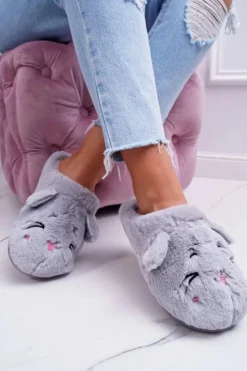 Hot Boto Kapcie Damskie Kotki z Uszami Szare Sleppyhead