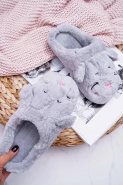 Hot Boto Kapcie Damskie Kotki z Uszami Szare Sleppyhead