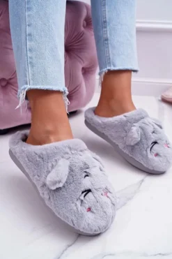 Hot Boto Kapcie Damskie Kotki z Uszami Szare Sleppyhead