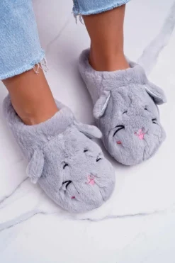 Hot Boto Kapcie Damskie Kotki z Uszami Szare Sleppyhead