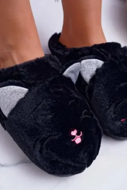 Damskie Boto Kapcie Damskie Kotki z Uszami Czarne Sleppyhead