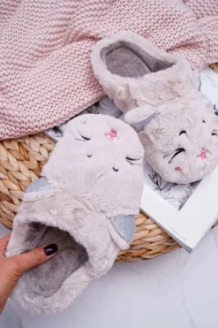 Damskie Boto Kapcie Damskie Kotki z Uszami Białe Sleppyhead