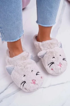 Damskie Boto Kapcie Damskie Kotki z Uszami Białe Sleppyhead