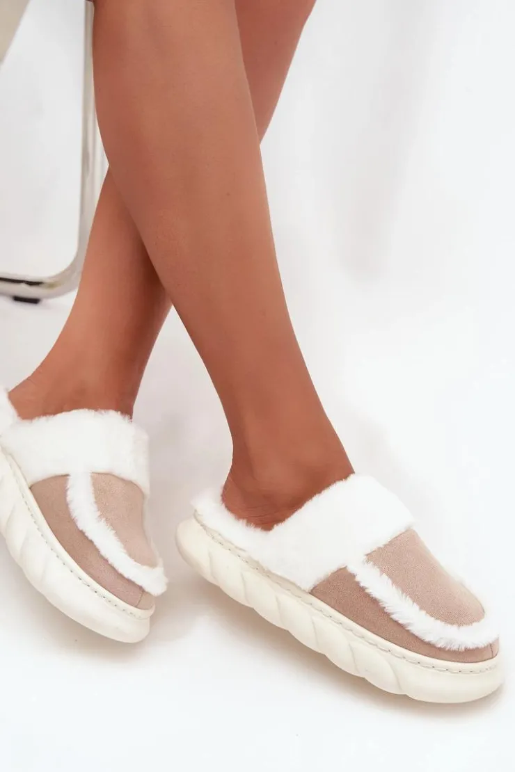Online Buty damskie Vinceza Kapcie Damskie Na Grubej Podeszwie Z Futerkiem Vinceza 19952 Beżowe