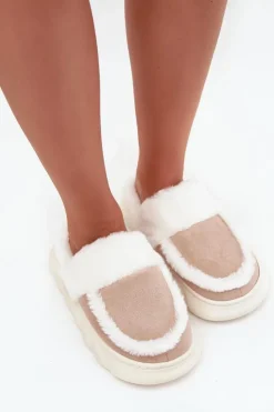 Online Buty damskie Vinceza Kapcie Damskie Na Grubej Podeszwie Z Futerkiem Vinceza 19952 Beżowe