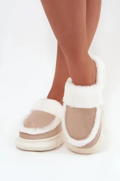Online Buty damskie Vinceza Kapcie Damskie Na Grubej Podeszwie Z Futerkiem Vinceza 19952 Beżowe