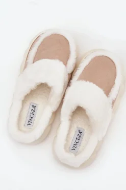 Online Buty damskie Vinceza Kapcie Damskie Na Grubej Podeszwie Z Futerkiem Vinceza 19952 Beżowe