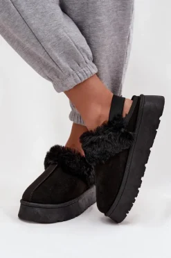 Boto Śniegowce Damskie|Kapcie Klasyczne*Kapcie Damskie Na Platformie Z Futerkiem Czarne Linaris Czarny