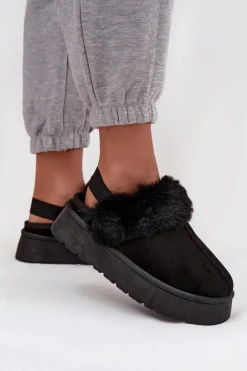 Boto Śniegowce Damskie|Kapcie Klasyczne*Kapcie Damskie Na Platformie Z Futerkiem Czarne Linaris Czarny