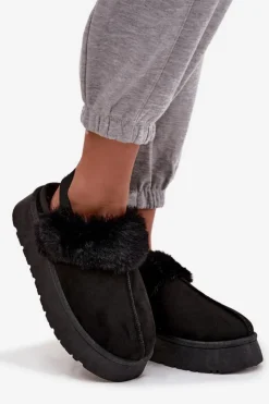 Boto Śniegowce Damskie|Kapcie Klasyczne*Kapcie Damskie Na Platformie Z Futerkiem Czarne Linaris Czarny