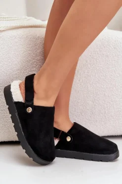 Boto Kapcie Klasyczne*Kapcie Damskie Na Platformie Ocieplane Futerkiem Typu Baranek Czarne Sanilora Czarny