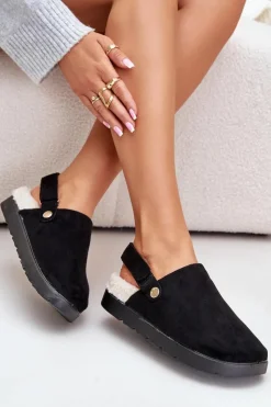 Boto Kapcie Klasyczne*Kapcie Damskie Na Platformie Ocieplane Futerkiem Typu Baranek Czarne Sanilora Czarny