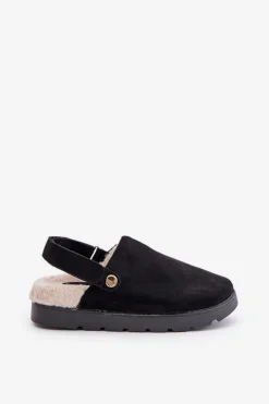 Boto Kapcie Klasyczne*Kapcie Damskie Na Platformie Ocieplane Futerkiem Typu Baranek Czarne Sanilora Czarny