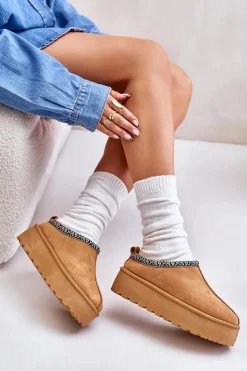 Boto Śniegowce Damskie|Kapcie Klasyczne*Kapcie Damskie Na Platformie Z Haftem Camel Neroma Brązowy