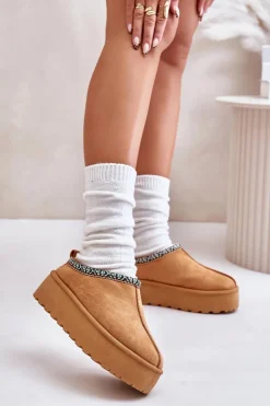 Boto Śniegowce Damskie|Kapcie Klasyczne*Kapcie Damskie Na Platformie Z Haftem Camel Neroma Brązowy