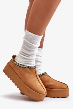 Boto Śniegowce Damskie|Kapcie Klasyczne*Kapcie Damskie Na Platformie Z Haftem Camel Neroma Brązowy