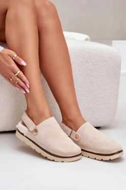 Online Boto Kapcie Damskie Na Platformie Ocieplane Futerkiem Typu Baranek Beżowe Sanilora Beżowy