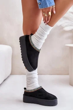 Damskie Boto Kapcie Damskie Na Platformie Z Haftem Czarne Neroma