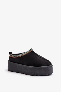 Damskie Boto Kapcie Damskie Na Platformie Z Haftem Czarne Neroma