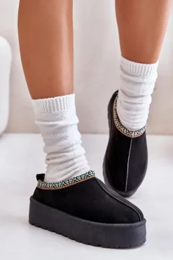 Damskie Boto Kapcie Damskie Na Platformie Z Haftem Czarne Neroma