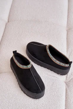 Damskie Boto Kapcie Damskie Na Platformie Z Haftem Czarne Neroma