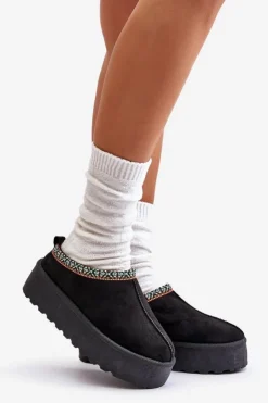 Damskie Boto Kapcie Damskie Na Platformie Z Haftem Czarne Neroma