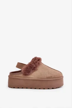 Damskie Boto Kapcie Damskie Na Platformie Z Futerkiem Ciemnobeżowe Linaris