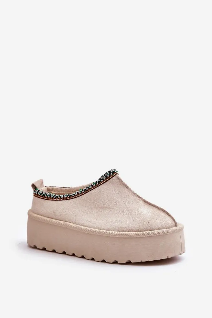 Outlet Boto Kapcie Damskie Na Platformie Z Haftem Jasnobeżowe Neroma