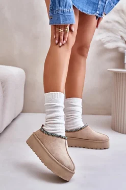 Boto Śniegowce Damskie|Kapcie Klasyczne*Kapcie Damskie Na Platformie Z Haftem Beżowe Neroma