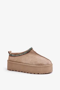 Boto Śniegowce Damskie|Kapcie Klasyczne*Kapcie Damskie Na Platformie Z Haftem Beżowe Neroma