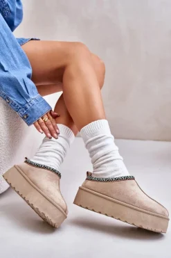 Boto Śniegowce Damskie|Kapcie Klasyczne*Kapcie Damskie Na Platformie Z Haftem Beżowe Neroma