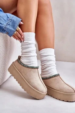 Boto Śniegowce Damskie|Kapcie Klasyczne*Kapcie Damskie Na Platformie Z Haftem Beżowe Neroma