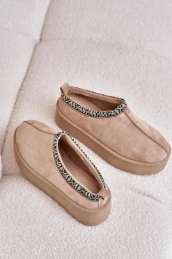 Boto Śniegowce Damskie|Kapcie Klasyczne*Kapcie Damskie Na Platformie Z Haftem Beżowe Neroma