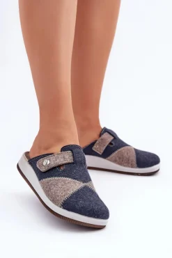 Online INBLU Kapcie Damskie Profilaktyczne CT000032 Szaro-Granatowe